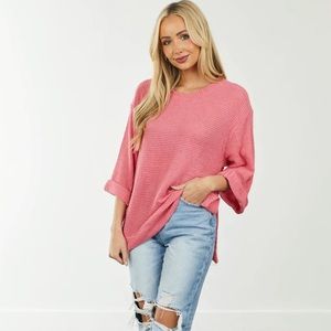 Lime Lush Boutique Pink Waffle Knit Folded Cuff Loose Top Size L✨NWT- NEVER WORN